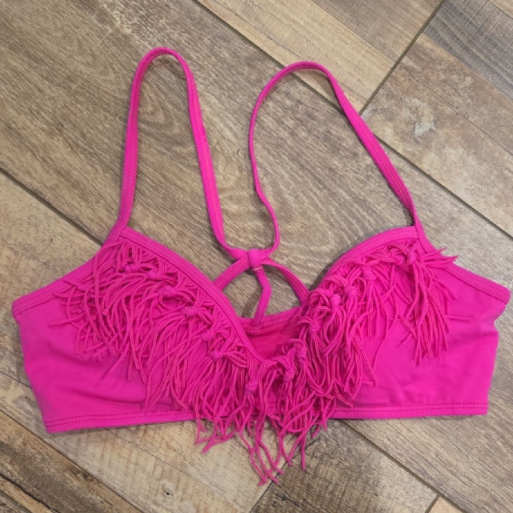 Xhilaration Hot Pink Bikini Top with Fringe